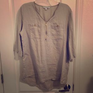 Ellen Tracy 100% Linen Top with Gold details